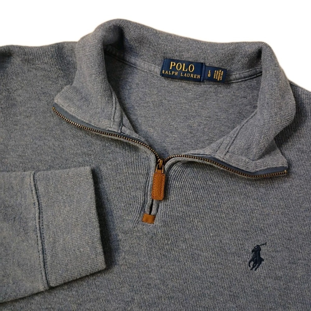 Polo Ralph Lauren 1/4‎ Zip Sweater Mens Large Blue Cotton Pony Preppy Pullover